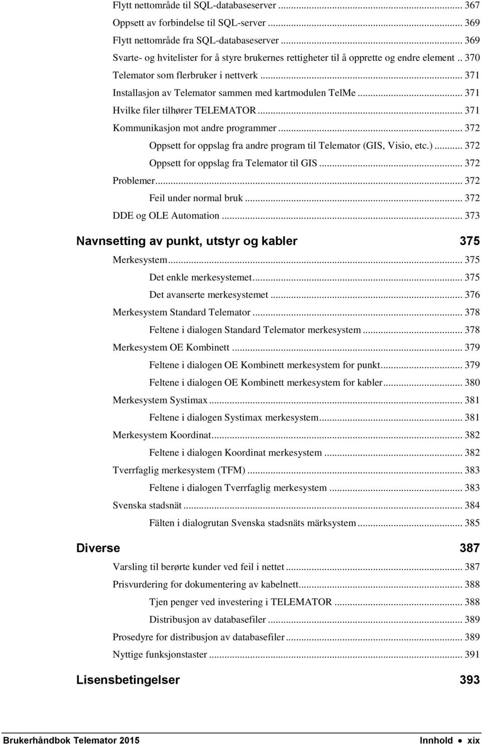 .. 371 Hvilke filer tilhører TELEMATOR... 371 Kommunikasjon mot andre programmer... 372 Oppsett for oppslag fra andre program til Telemator (GIS, Visio, etc.).