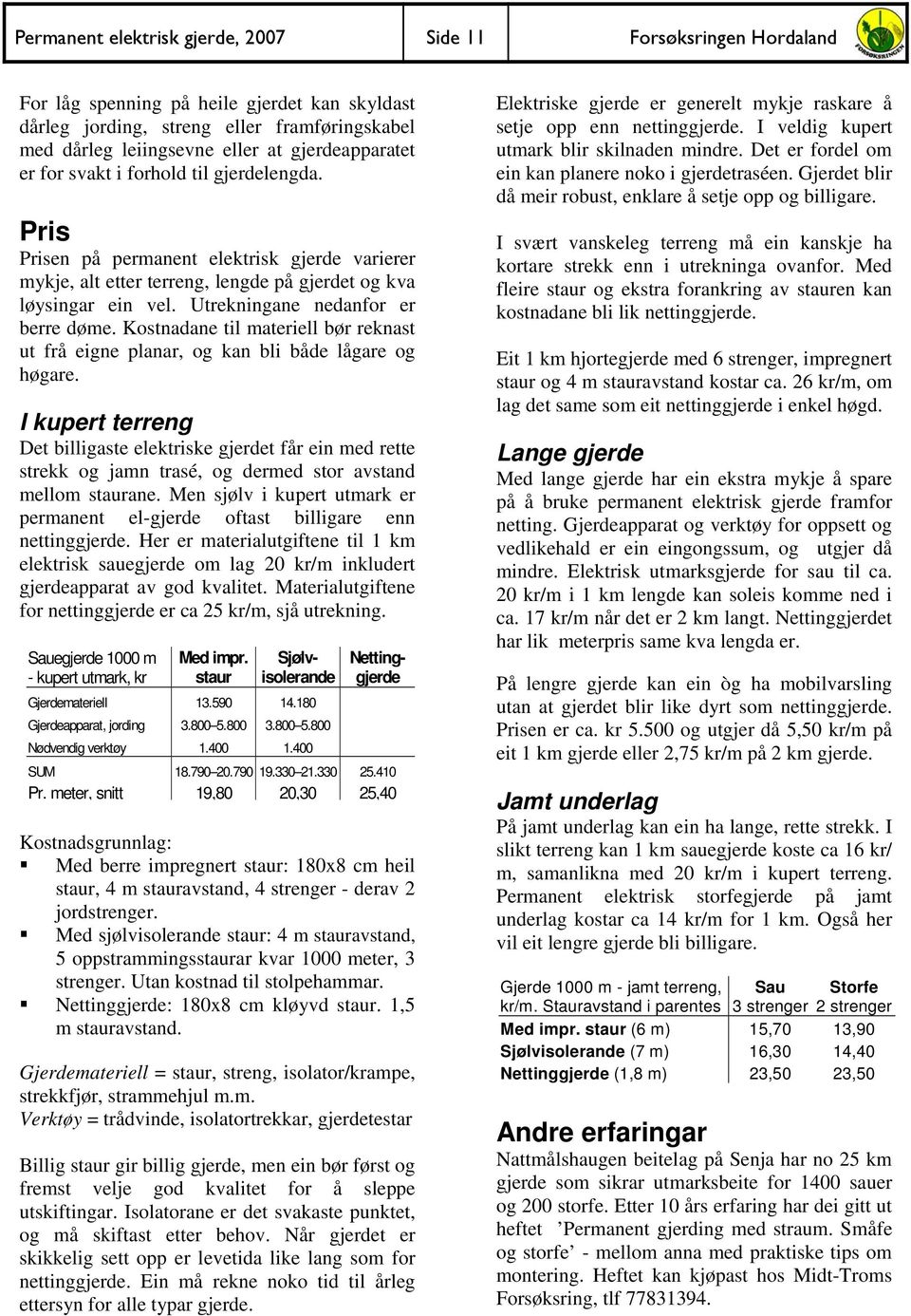 Kostnadane til materiell bør reknast ut frå eigne planar, og kan bli både lågare og høgare.