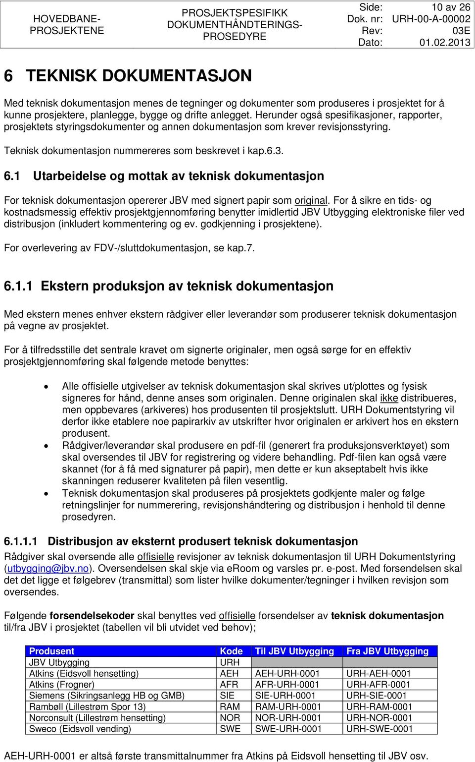 1 Utarbeidelse og mottak av teknisk dokumentasjon For teknisk dokumentasjon opererer JBV med signert papir som original.