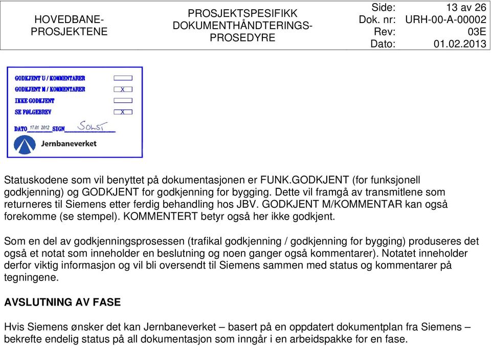 Som en del av godkjenningsprosessen (trafikal godkjenning / godkjenning for bygging) produseres det også et notat som inneholder en beslutning og noen ganger også kommentarer).