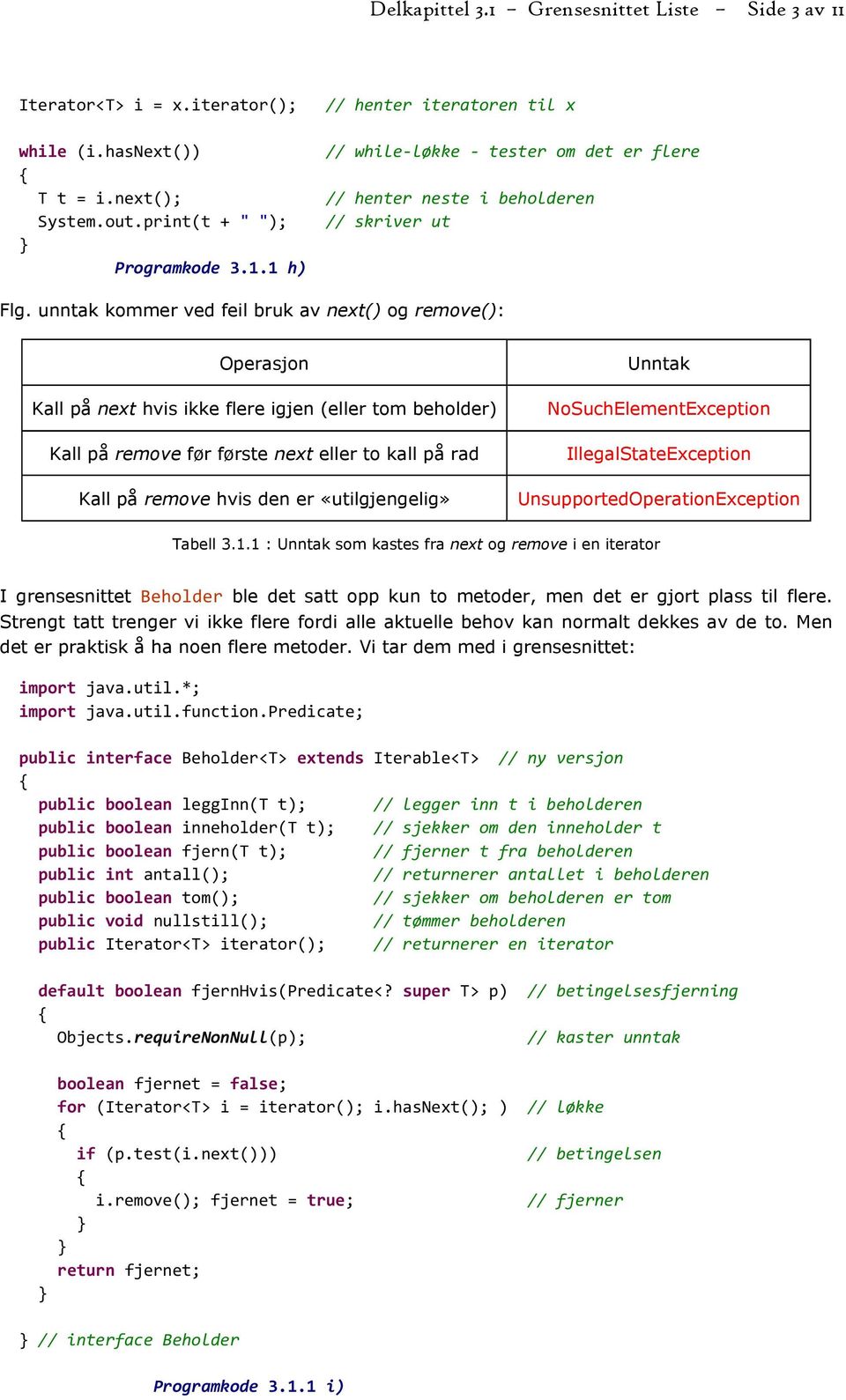 «utilgjengelig» Unntak NoSuchElementException IllegalStateException UnsupportedOperationException Tabell 3.1.