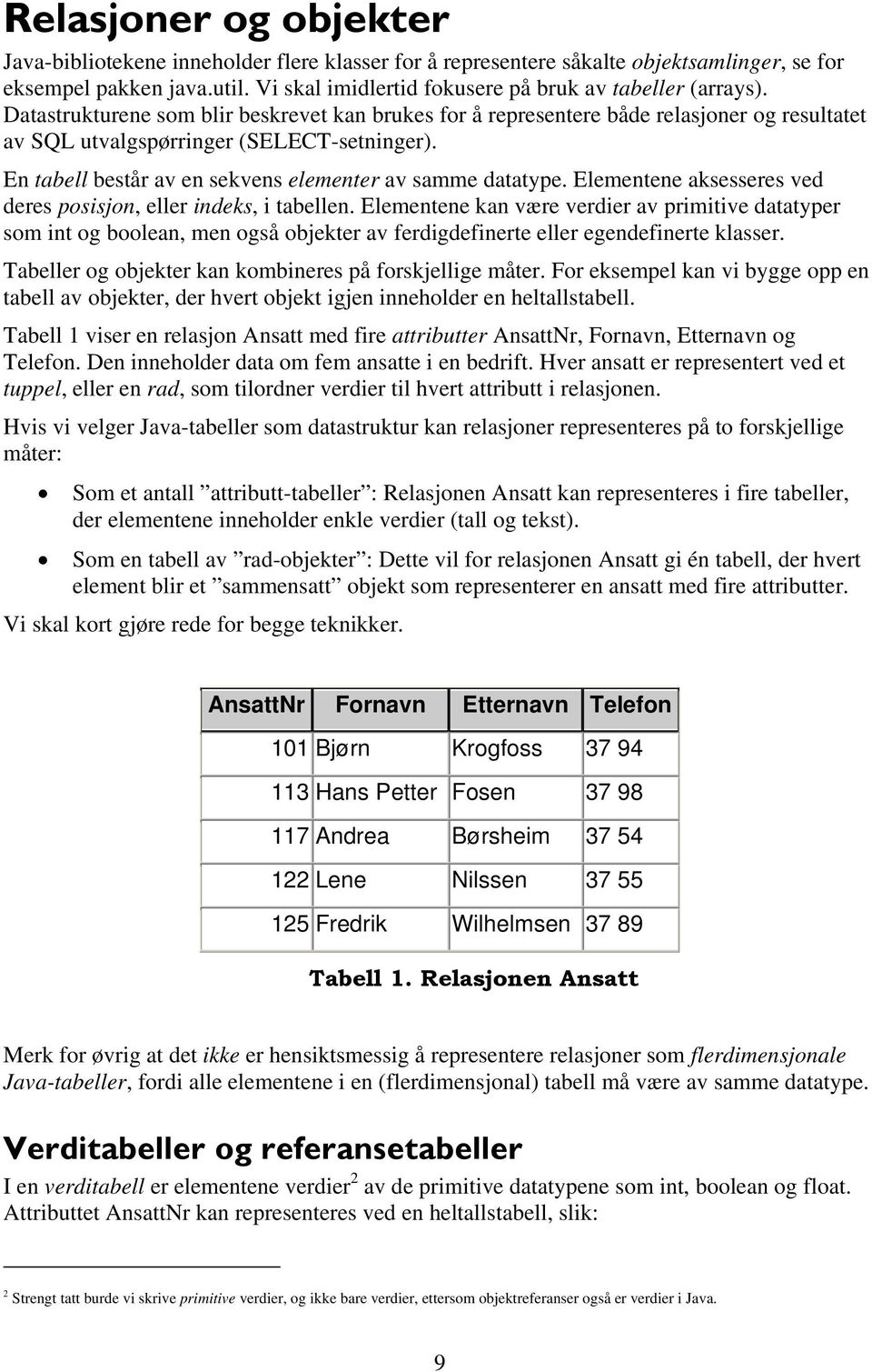 En tabell består av en sekvens elementer av samme datatype. Elementene aksesseres ved deres posisjon, eller indeks, i tabellen.