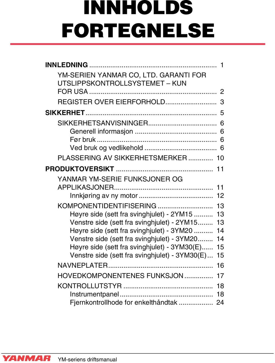 .. 11 Innkjøring av ny motor... 12 KOMPONENTIDENTIFISERING... 13 Høyre side (sett fra svinghjulet) - 2YM15... 13 Venstre side (sett fra svinghjulet) - 2YM15.