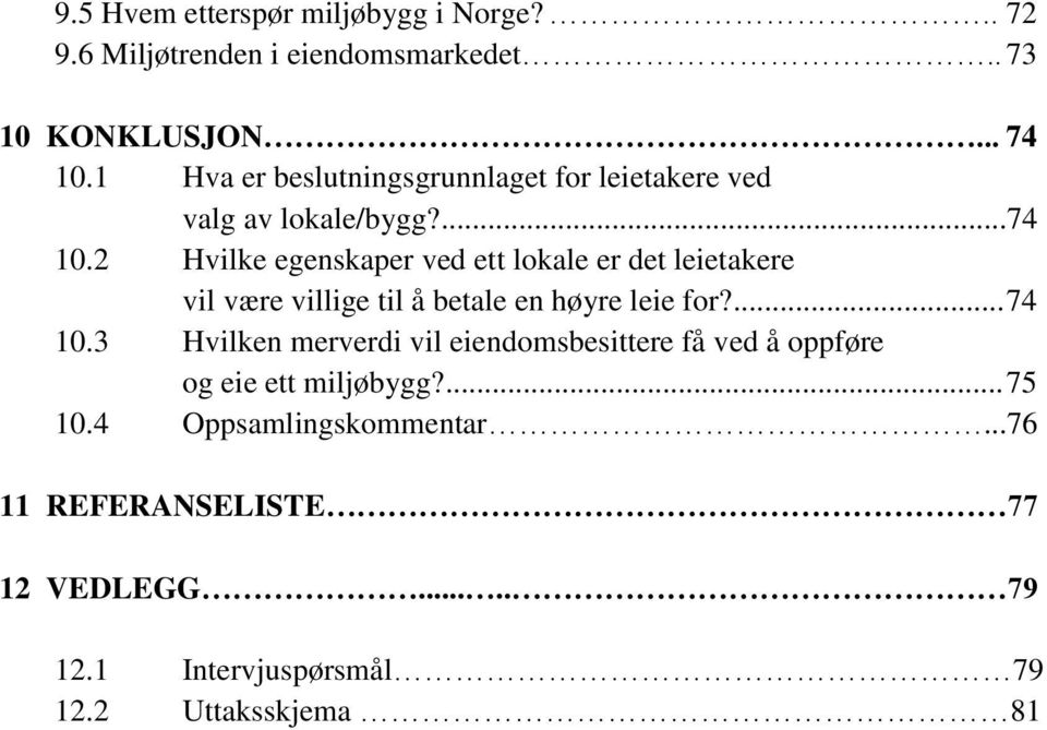 2 Hvilke egenskaper ved ett lokale er det leietakere vil være villige til å betale en høyre leie for?... 74 10.