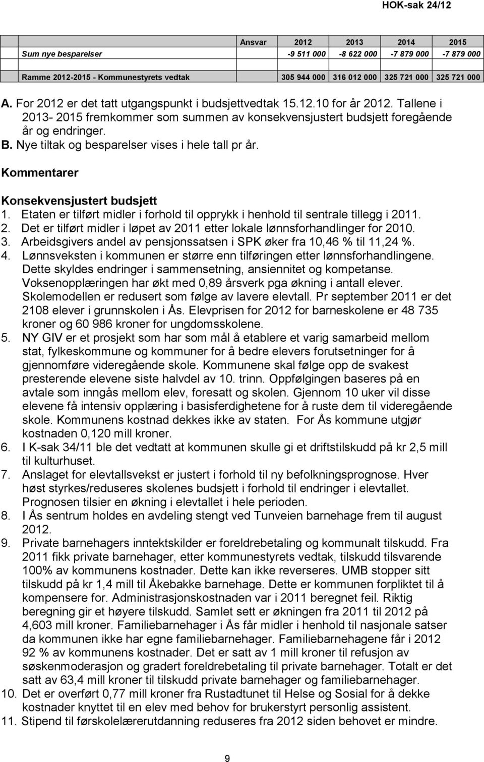 Nye tiltak og besparelser vises i hele tall pr år. Kommentarer Konsekvensjustert budsjett 1. Etaten er tilført midler i forhold til opprykk i henhold til sentrale tillegg i 20