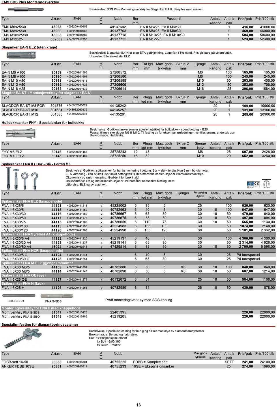 46900,00 EMS M10x25/30 48068 4006209480687 49137718 EA II M10x25, EA II M10x30 1 504,00 50400,00 EMS M12x25 532569 4048962217230 49137722 EA II M12x25 1 523,00 52300,00 Slaganker EA-N ELZ (uten