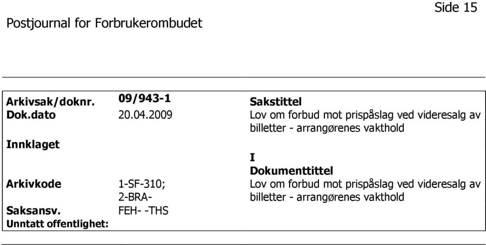 arrangørenes vakthold nnklaget 1-SF-310; 2-BRA- FEH- -THS Lov om