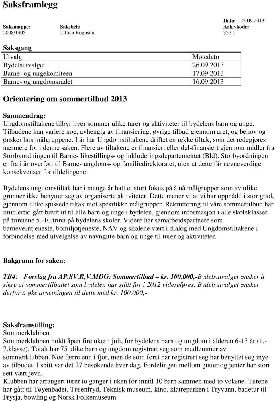 Tilbudene kan variere noe, avhengig av finansiering, øvrige tilbud gjennom året, og behov og ønsker hos målgruppene.