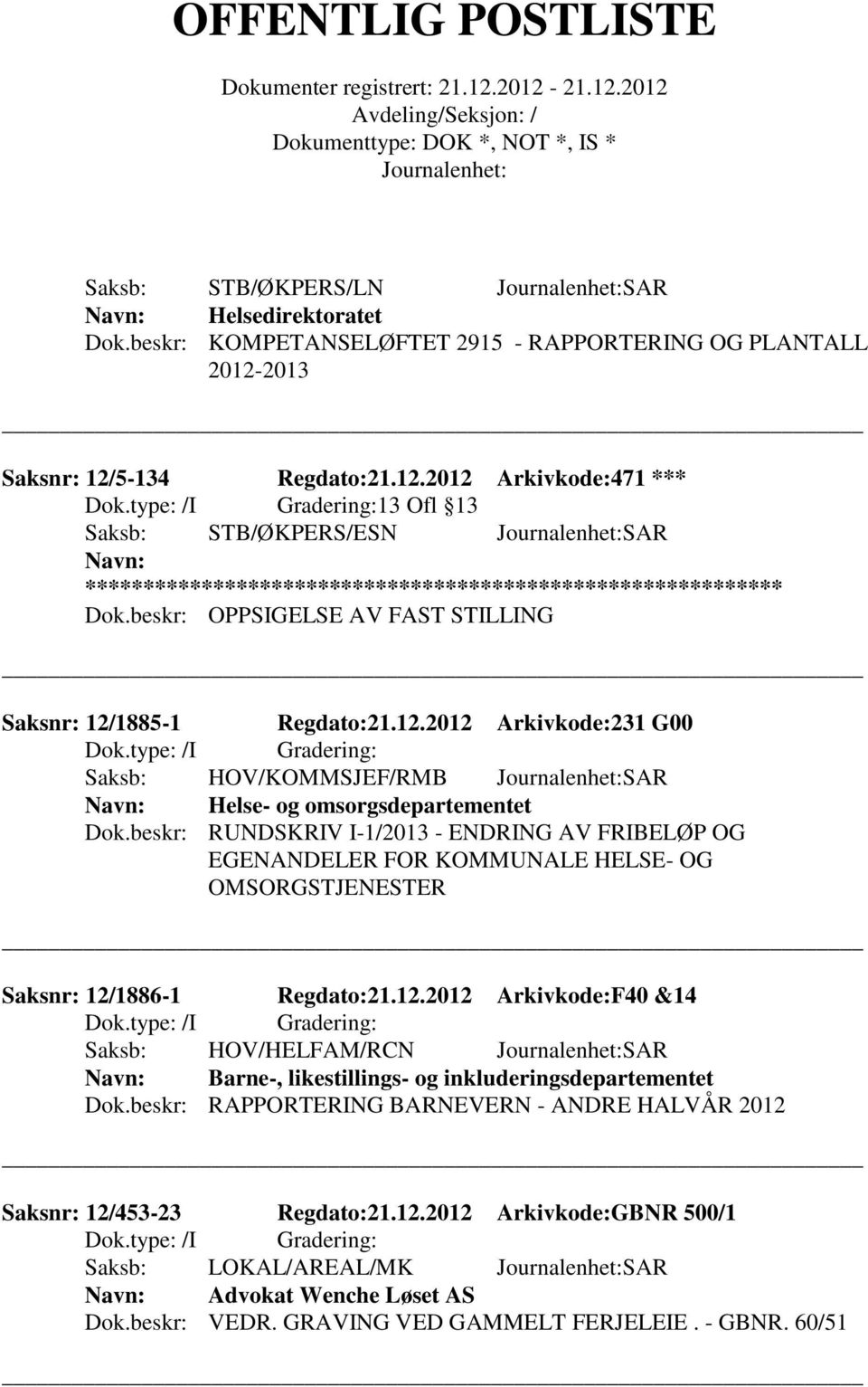 beskr: RUNDSKRIV I-1/2013 - ENDRING AV FRIBELØP OG EGENANDELER FOR KOMMUNALE HELSE- OG OMSORGSTJENESTER Saksnr: 12/