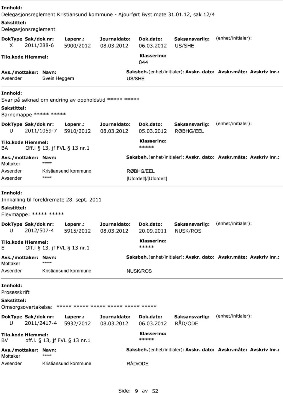 : RØBHG/L [fordelt]/[fordelt] nnkalling til foreldremøte 28. sept. 2011 levmappe: 2012/507-4 5915/2012 20.09.2011 NSK/ROS Avs./mottaker: Navn: Saksbeh. Avskr. dato: Avskr.