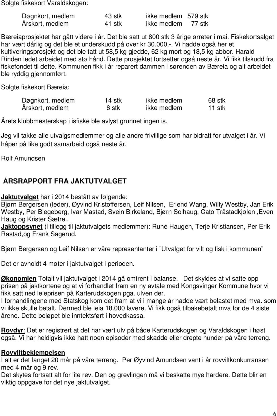 Vi hadde også her et kultiveringsprosjekt og det ble tatt ut 58,5 kg gjedde, 62 kg mort og 18,5 kg abbor. Harald Rinden ledet arbeidet med stø hånd. Dette prosjektet fortsetter også neste år.