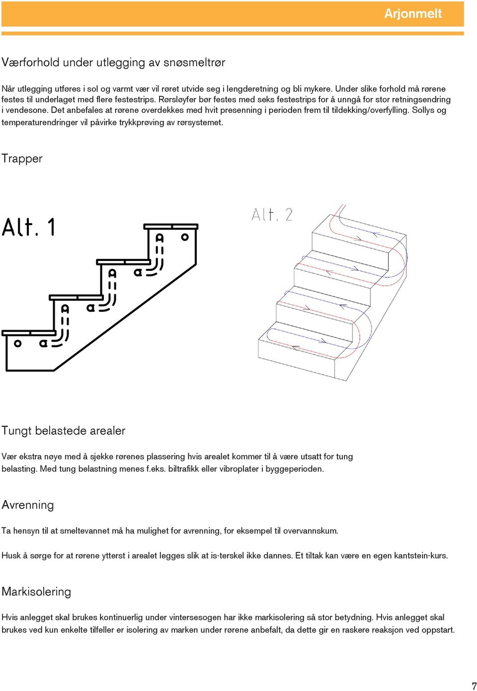 Det anbefales at rørene overdekkes med hvit presenning i perioden frem til tildekking/overfylling. Sollys og temperaturendringer vil påvirke trykkprøving av rørsystemet.