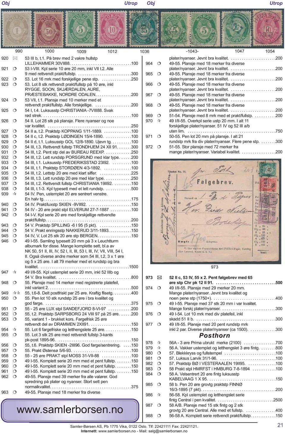 Lot 8 stk rettvendt prakt/fullstp på 10 øre, inkl RYGGE, SOON, SKJÆRDALEN, AURE, PRÆSTEBAKKE, NORDRE ODALEN.................200 924 53 VII, t.1. Plansje med 10 merker med et rettvendt prakt/fullstp.