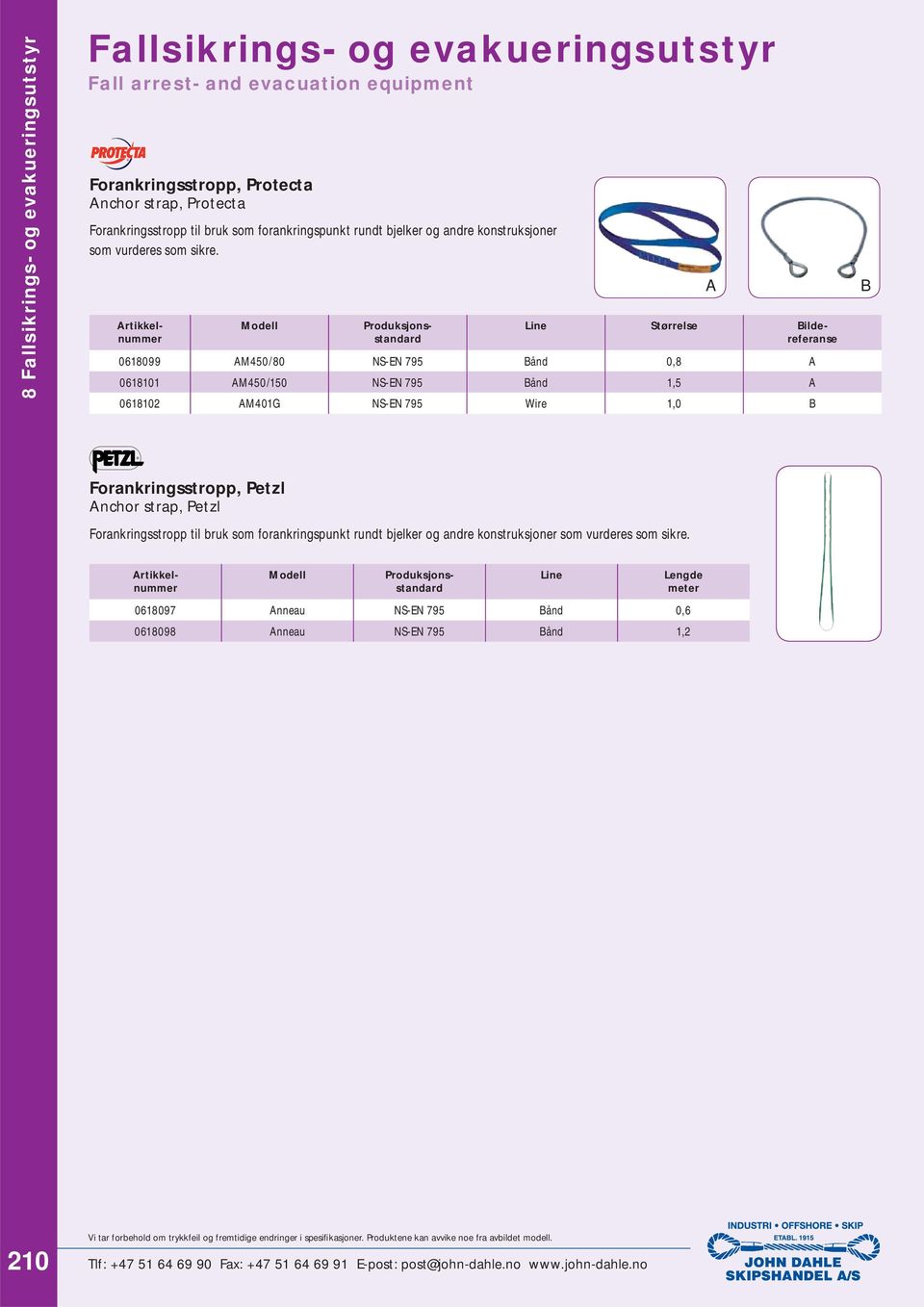 Line Bildereferanse 0618099 AM450/80 NS-EN 795 Bånd 0,8 A 0618101 AM450/150 NS-EN 795 Bånd 1,5 A 0618102 AM401G NS-EN 795 Wire 1,0 B A B