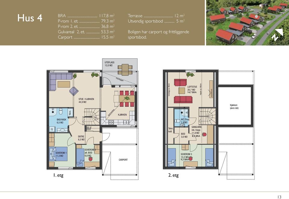 LOFTSTUE 20,7 M2 STUE / 44,9 M2 (øvre del) LOFTSTUE 20,7 M2 14,7 BRA (øvre del) 6,5 M2 3,0 ENTRE M2 8,3 M2 GANG/ARB. ink.