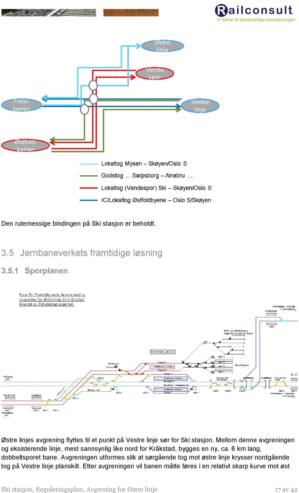 Mellom denne avgreningen og eksisterende linje, mest sannsynlig like nord for Kråkstad, bygges en ny, ca. 6 km lang, dobbeltsporet bane.