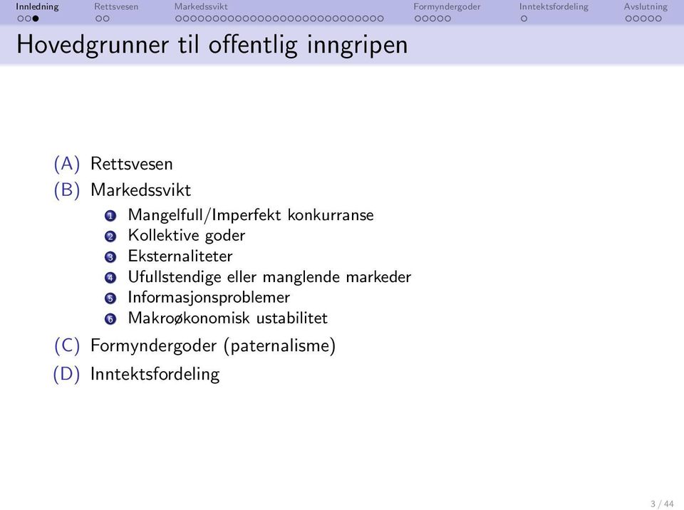 Ufullstendige eller manglende markeder 5 Informasjonsproblemer 6