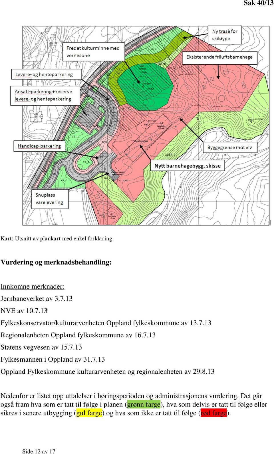 7.13 Oppland Fylkeskommune kulturarvenheten og regionalenheten av 29.8.13 Nedenfor er listet opp uttalelser i høringsperioden og administrasjonens vurdering.