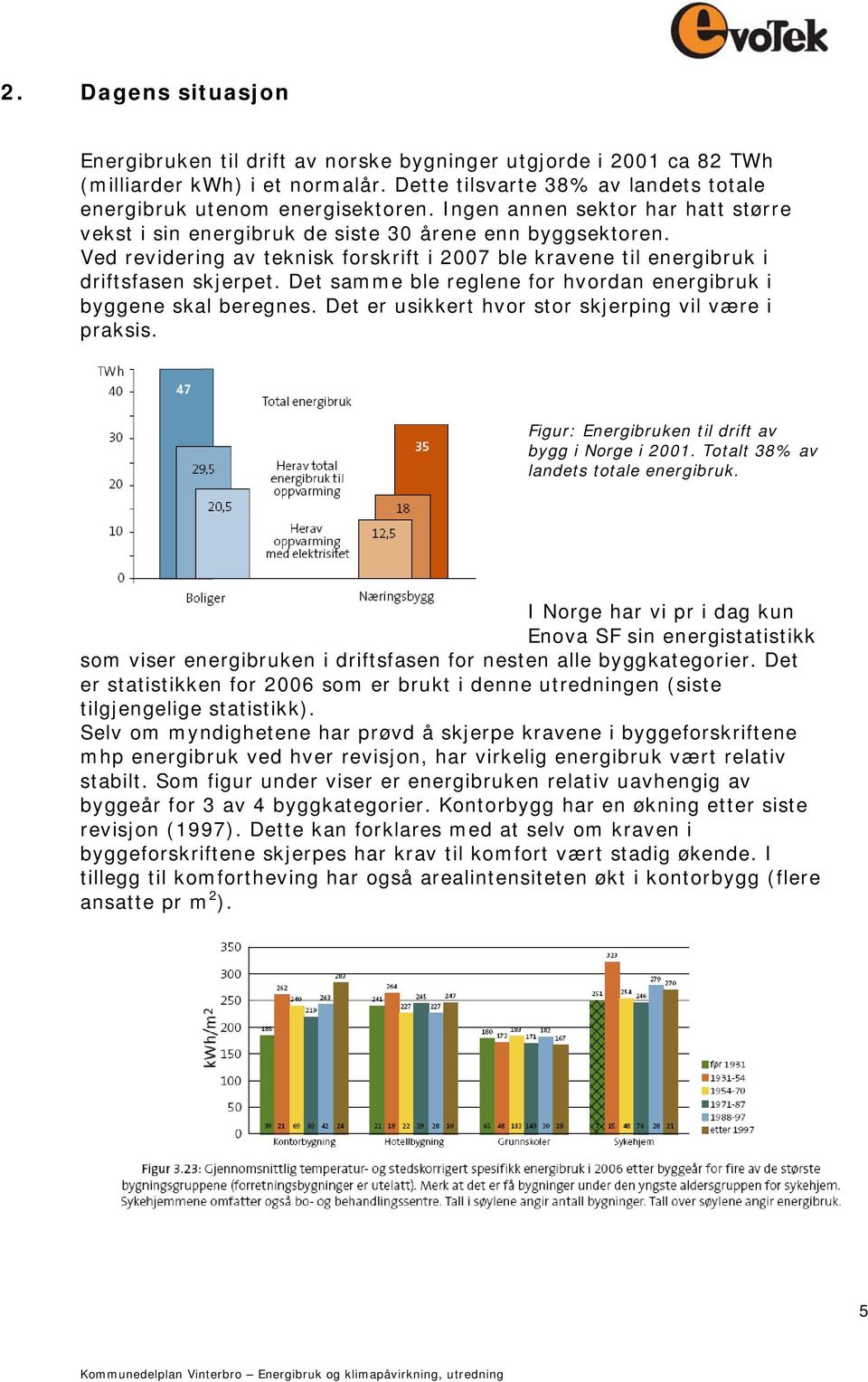 Det samme ble reglene for hvordan energibruk i byggene skal beregnes. Det er usikkert hvor stor skjerping vil være i praksis. Figur: Energibruken til drift av bygg i Norge i 2001.