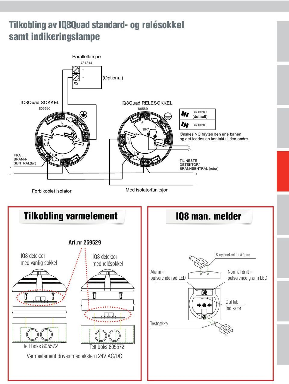 melder Art.nr 99 IQ8 detektor IQ8 med detektor vanlig sokkel med kapsling alvmånen" i botten av ch montera kortet på insidan n, se ritning.