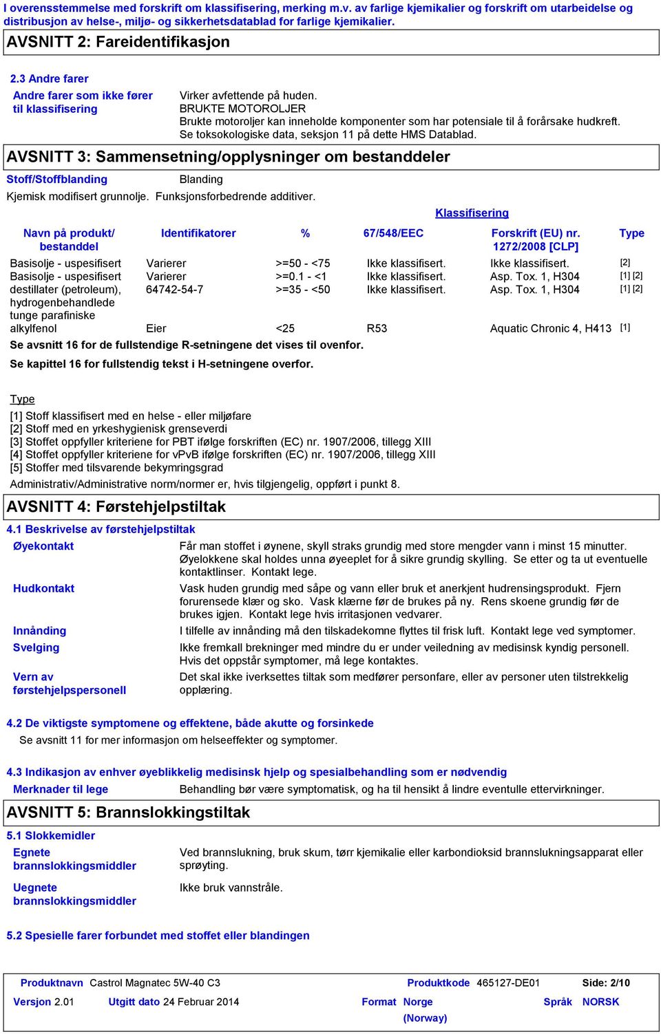 BRUKTE MOTOROLJER Brukte motoroljer kan inneholde komponenter som har potensiale til å forårsake hudkreft. Se toksokologiske data, seksjon 11 på dette HMS Datablad.