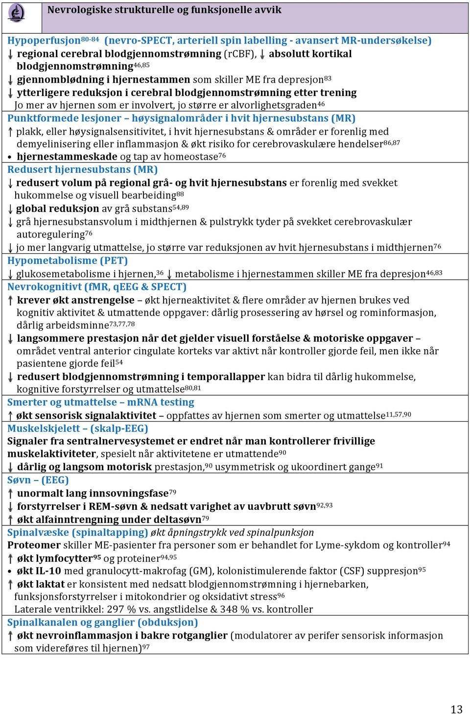 involvert, jo større er alvorlighetsgraden 46 Punktformede lesjoner høysignalområder i hvit hjernesubstans (MR) plakk, eller høysignalsensitivitet, i hvit hjernesubstans & områder er forenlig med