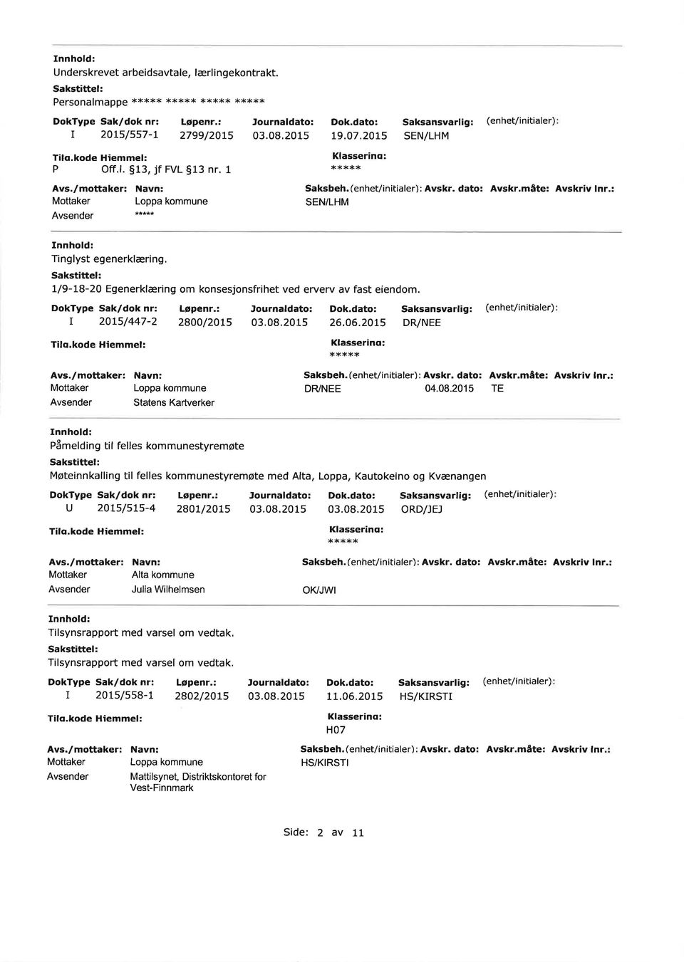 Saksansval g: 2015/447-2 28OO/20t5 26.06.2075 DR/NEE Tilq.kode Hiemmel: *)k**>k (en het/in itiale) Statens Katveke Saksbeh.(enhet/initiale): Avsk. dato: Avsk.måte: Avskiv ln.