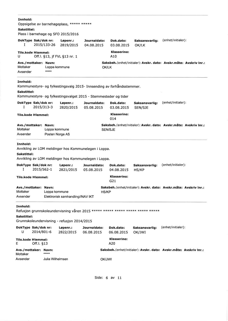 (enhet/initiale): Avsk. dato: Avsk.måte: Avskiv In OI(LK Saksansval g: (enhet/initiale): I 20t5133-3 2820/2Ot5 05,08,201s 0L4 Saksbeh.(enhet/initiale):Avsk. dato: Avsk.måte: Avskiv ln.