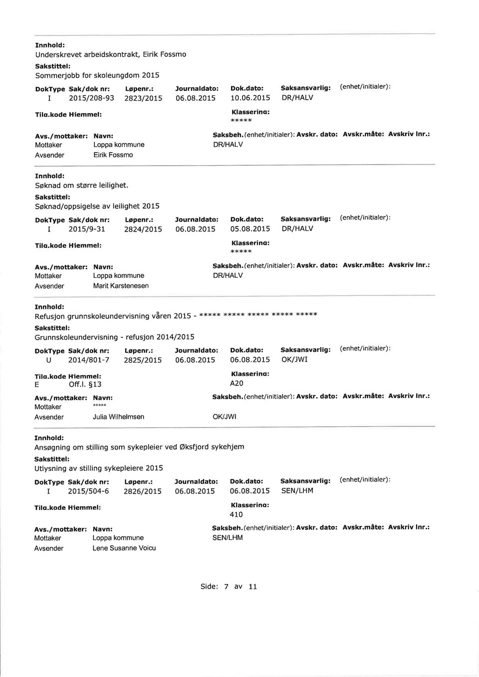 kode Hiemmel Mait Kastenesen Saksbeh.(enhet/initiale): Avsk. dato: Avsk.