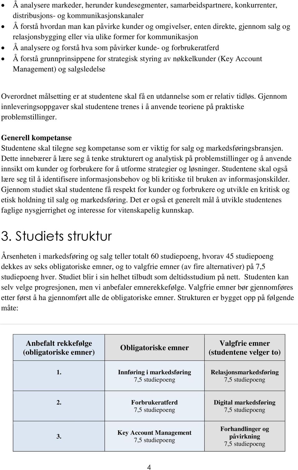 (Key Account Management) og salgsledelse Overordnet målsetting er at studentene skal få en utdannelse som er relativ tidløs.