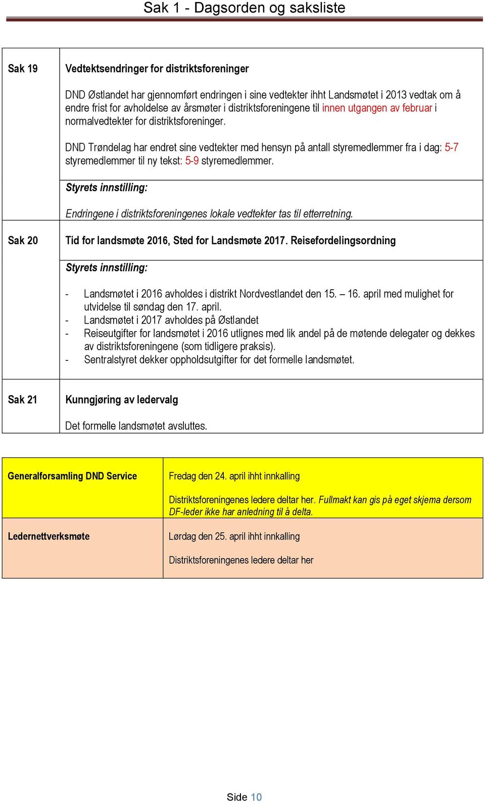 DND Trøndelag har endret sine vedtekter med hensyn på antall styremedlemmer fra i dag: 5-7 styremedlemmer til ny tekst: 5-9 styremedlemmer.