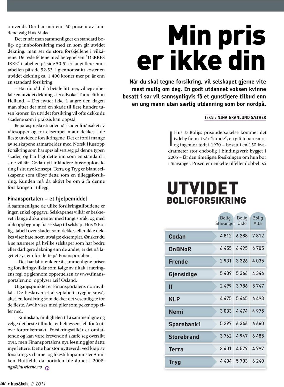 De røde feltene med betegnelsen i tabellen på side 50-51 er langt flere enn i tabellen på side 52-53. I gjennomsnitt koster en utvidet dekning ca. 1 400 kroner mer pr. år enn en standard forsikring.