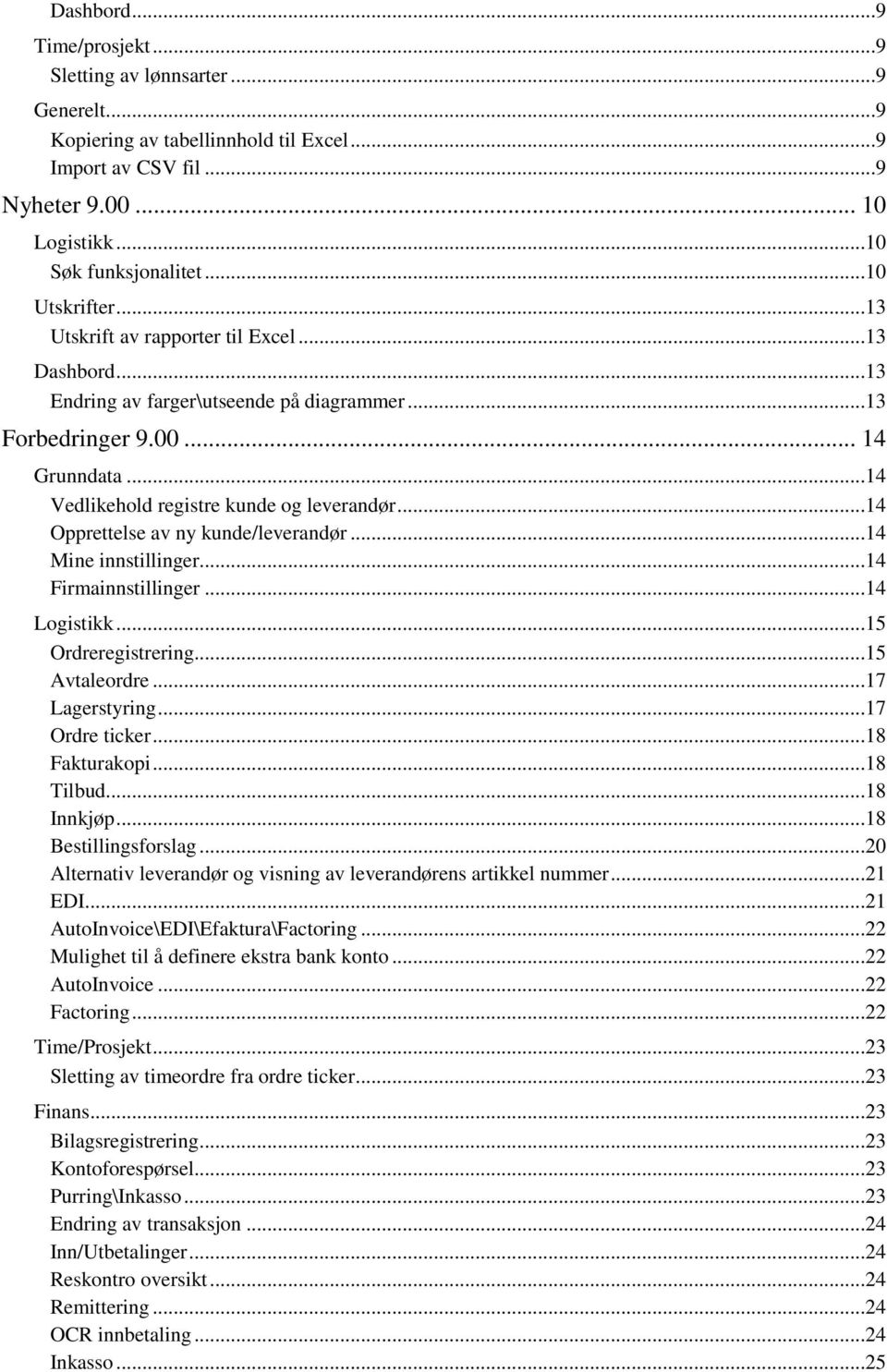 ..14 Opprettelse av ny kunde/leverandør...14 Mine innstillinger...14 Firmainnstillinger...14 Logistikk...15 Ordreregistrering...15 Avtaleordre...17 Lagerstyring...17 Ordre ticker...18 Fakturakopi.