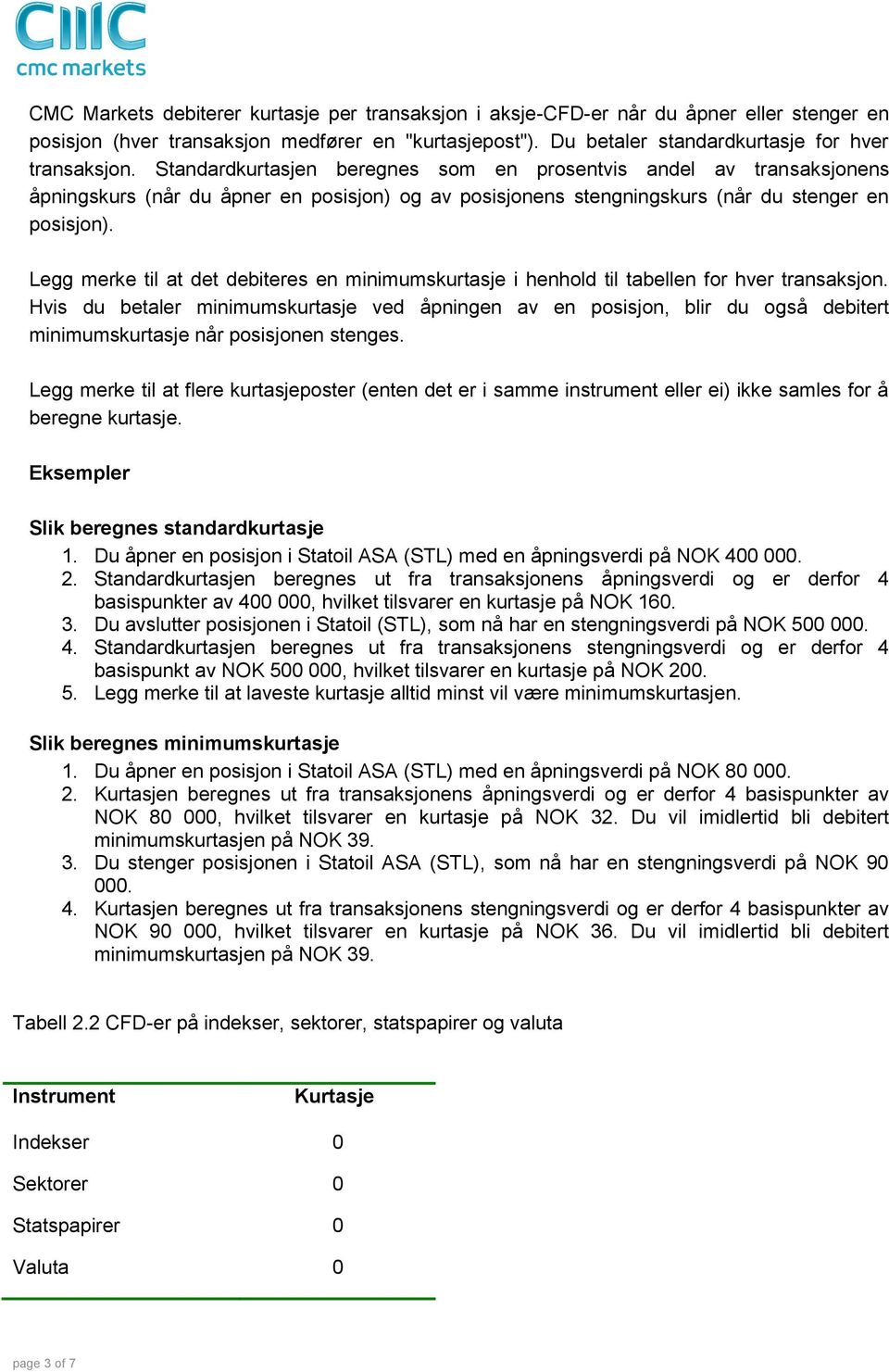 Legg merke til at det debiteres en minimumskurtasje i henhold til tabellen for hver transaksjon.