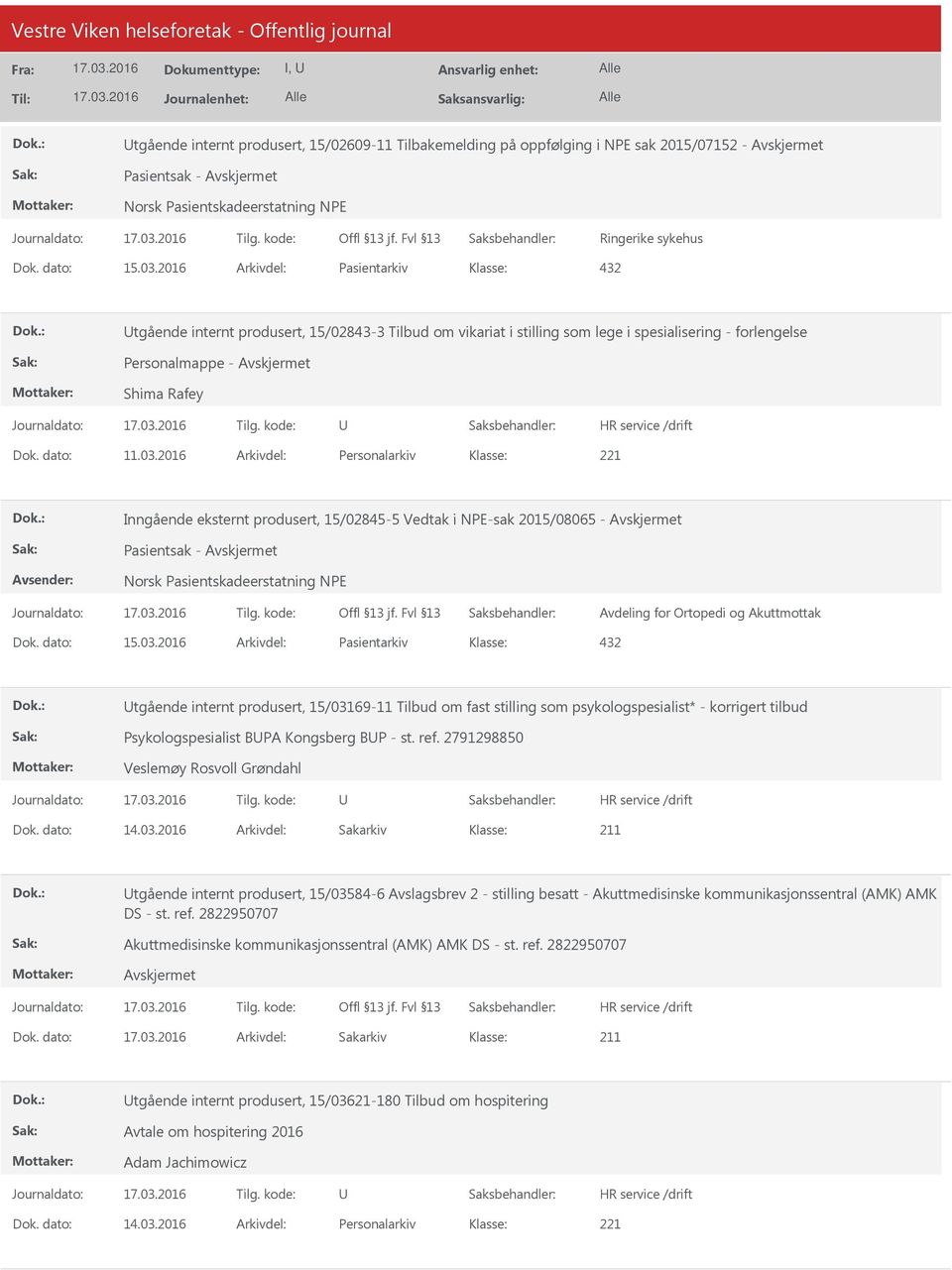 2016 Arkivdel: Personalarkiv Inngående eksternt produsert, 15/02845-5 Vedtak i NPE-sak 2015/08065 - Pasientsak - Norsk Pasientskadeerstatning NPE Avdeling for Ortopedi og Akuttmottak Dok. dato: 15.03.