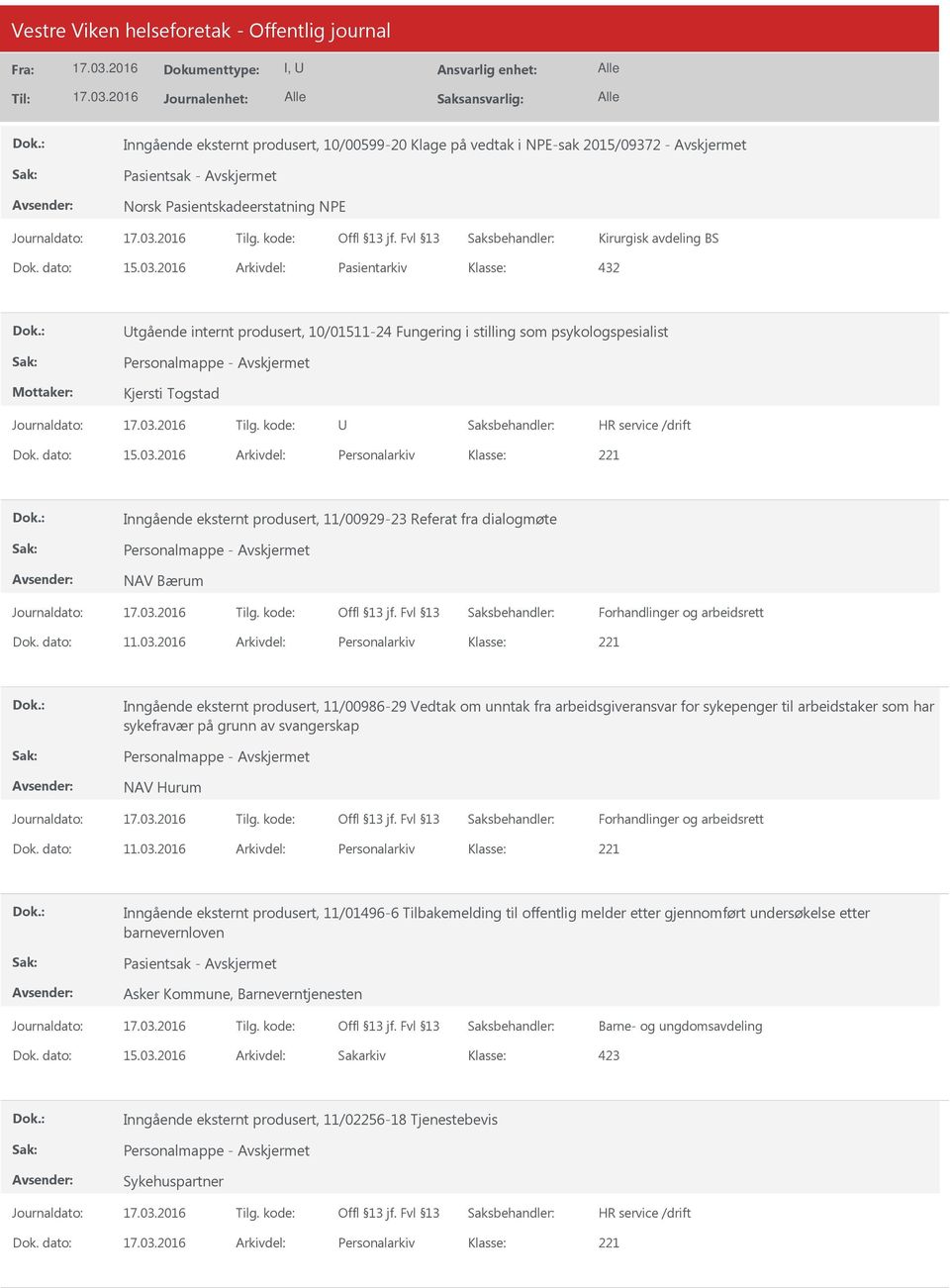 2016 Arkivdel: Personalarkiv Inngående eksternt produsert, 11/00929-23 Referat fra dialogmøte Personalmappe - NAV Bærum Forhandlinger og arbeidsrett Dok. dato: 11.03.