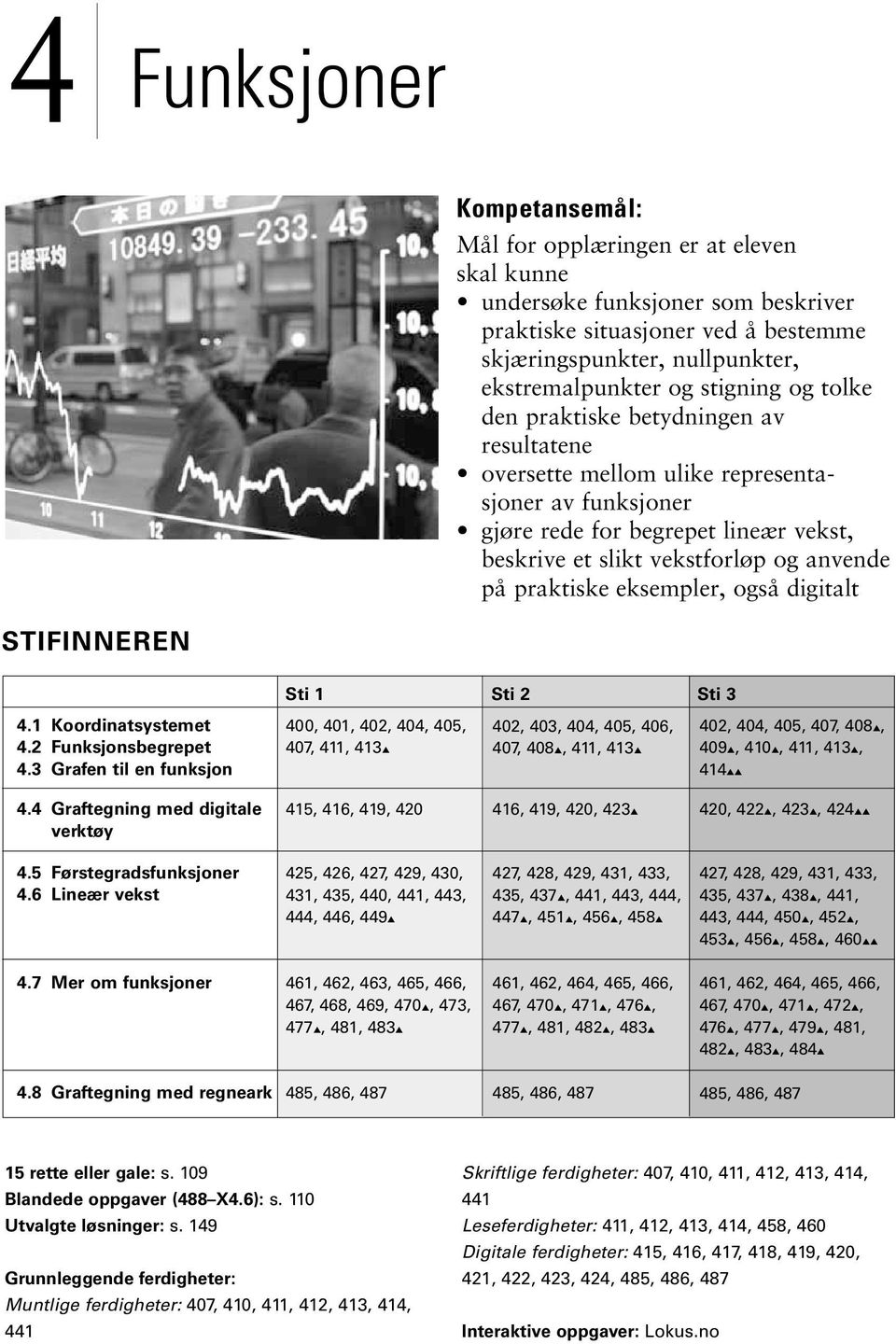 praktiske eksempler, også digitalt STIFINNEREN Sti 1 Sti Sti 3 4.1 Koordinatsstemet 4. Funksjonsegrepet 4.