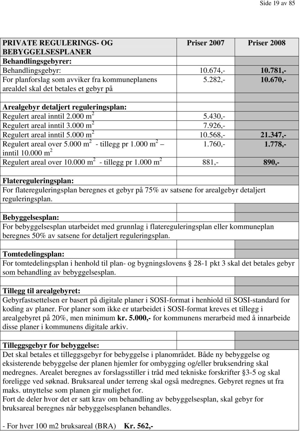 430,- Regulert areal inntil 3.000 m 2 7.926,- Regulert areal inntil 5.000 m 2 10.568,- 21.347,- Regulert areal over 5.000 m 2 - tillegg pr 1.000 m 2 inntil 10.000 m 2 Regulert areal over 10.