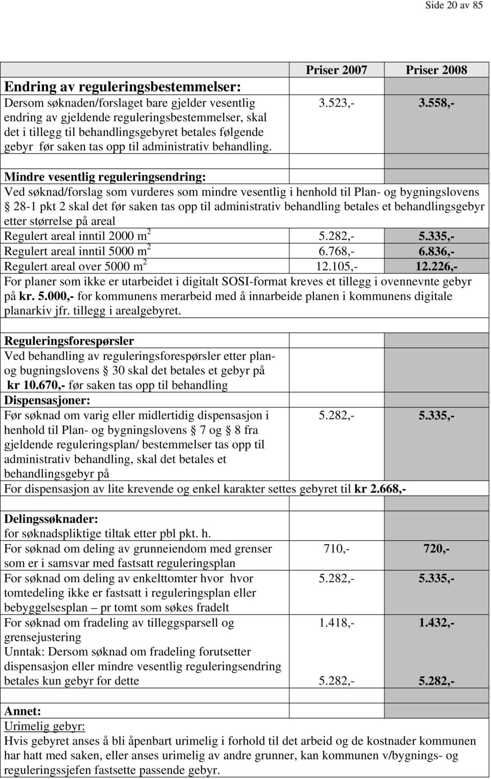 558,- Mindre vesentlig reguleringsendring: Ved søknad/forslag som vurderes som mindre vesentlig i henhold til Plan- og bygningslovens 28-1 pkt 2 skal det før saken tas opp til administrativ