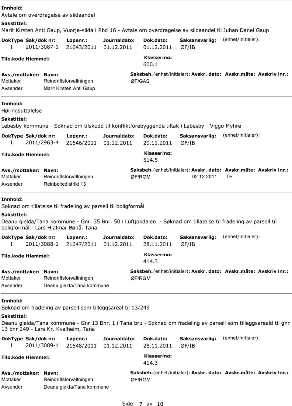 : Avsender Marit Kirsten Anti Gaup nnhold: Høringsuttalelse Lebesby kommune - Søknad om tilskudd til konfliktforebyggende tiltak i Lebesby - Viggo Myhre 2011/2963-4 21646/2011 29.11.2011 514.5 Avs.