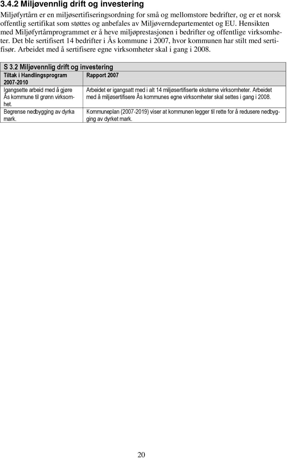 Det ble sertifisert 14 bedrifter i Ås kommune i 2007, hvor kommunen har stilt med sertifisør. Arbeidet med å sertifisere egne virksomheter skal i gang i 2008. S 3.