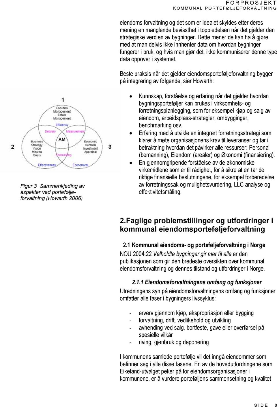 Beste praksis når det gjelder eiendomsporteføljeforvaltning bygger på integrering av følgende, sier Howarth: Figur 3 Sammenkjeding av aspekter ved porteføljeforvaltning (Howarth 2006)!