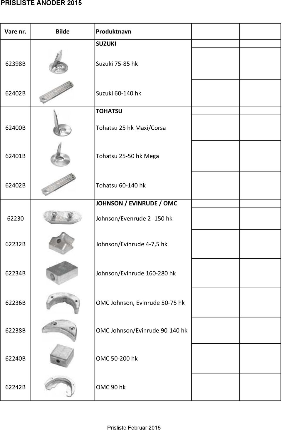 Maxi/Corsa 62401B Tohatsu 25-50 hk Mega 62402B Tohatsu 60-140 hk JOHNSON / EVINRUDE / OMC 62230