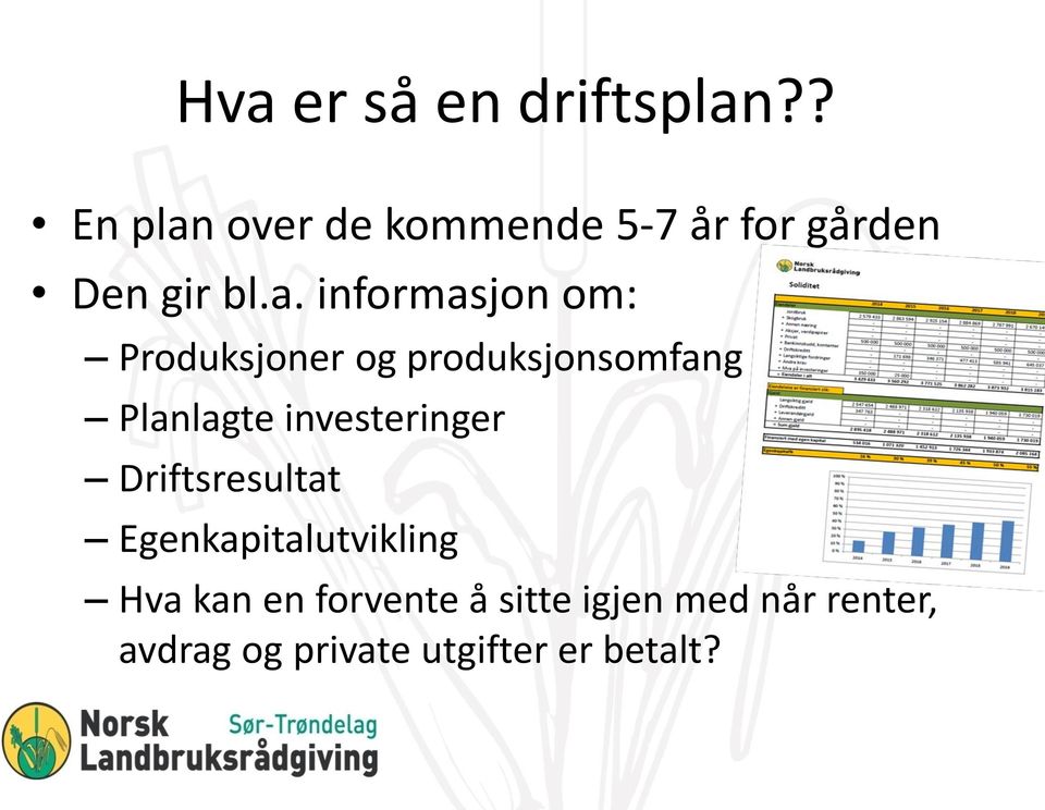 over de kommende 5-7 år for gården Den gir bl.a.