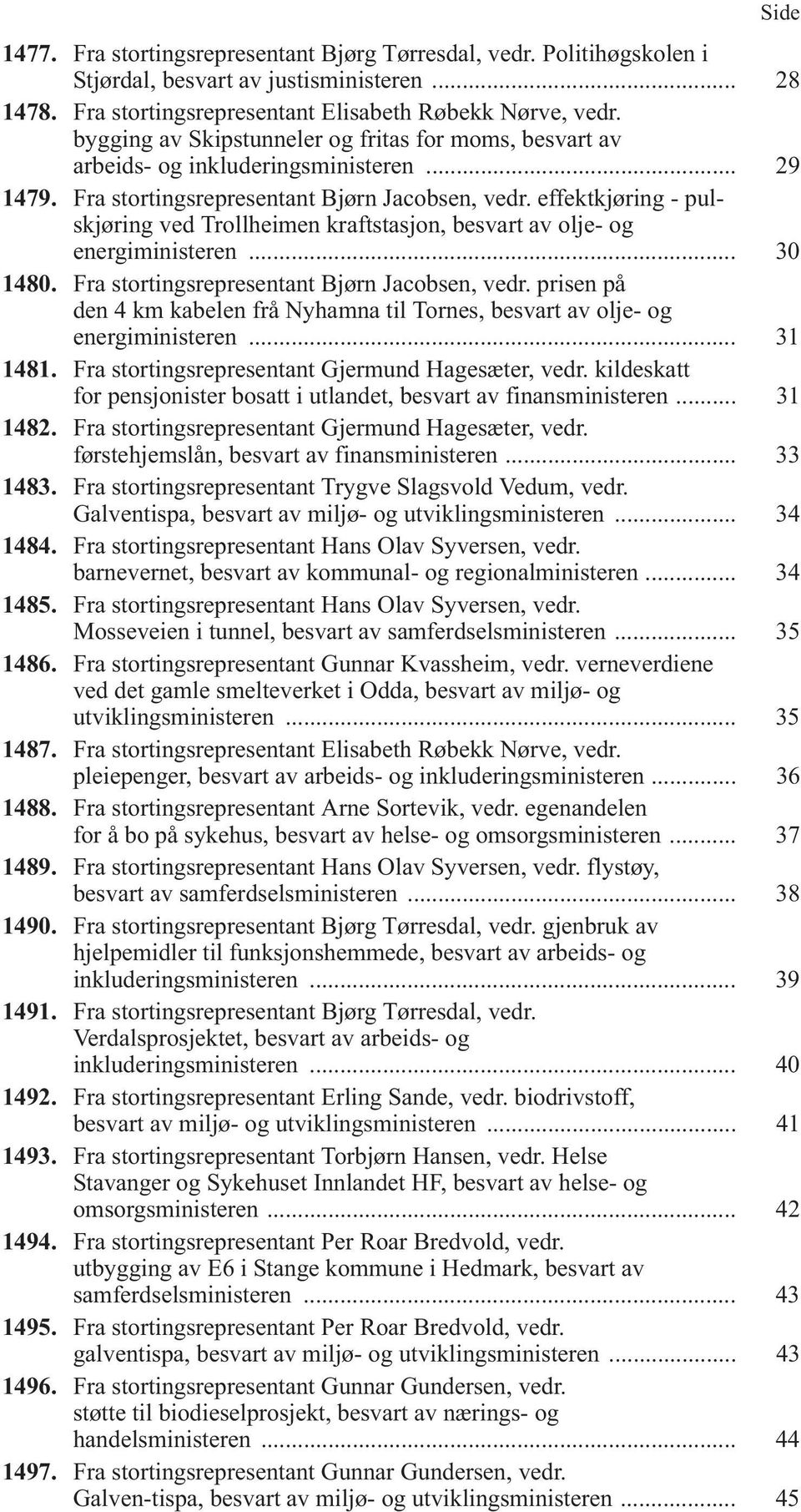 effektkjøring - pulskjøring ved Trollheimen kraftstasjon, besvart av olje- og energiministeren... 30 1480. Fra stortingsrepresentant Bjørn Jacobsen, vedr.