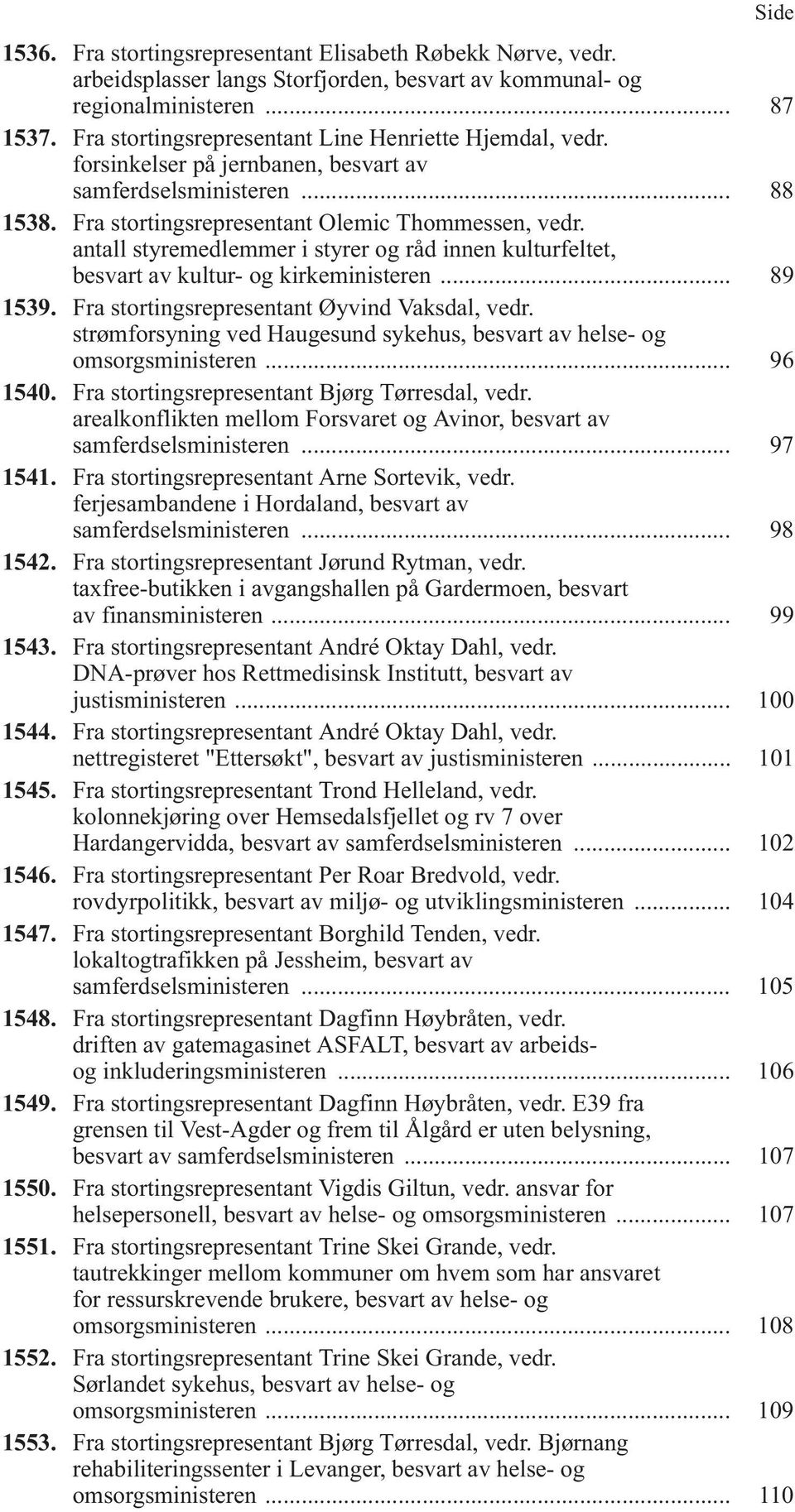 antall styremedlemmer i styrer og råd innen kulturfeltet, besvart av kultur- og kirkeministeren... 89 1539. Fra stortingsrepresentant Øyvind Vaksdal, vedr.