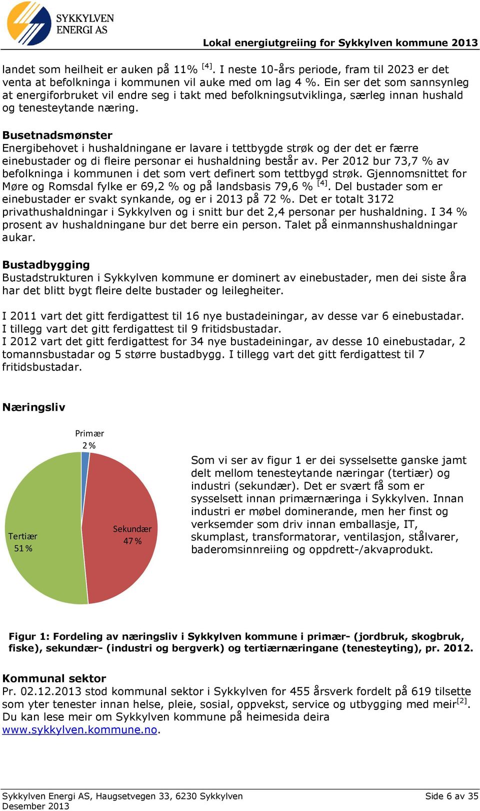 Busetnadsmønster Energibehovet i hushaldningane er lavare i tettbygde strøk og der det er færre einebustader og di fleire personar ei hushaldning består av.