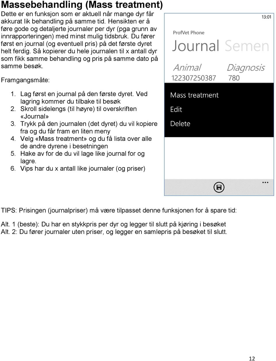 Så kopierer du hele journalen til x antall dyr som fikk samme behandling og pris på samme dato på samme besøk. Framgangsmåte: 1. Lag først en journal på den første dyret.