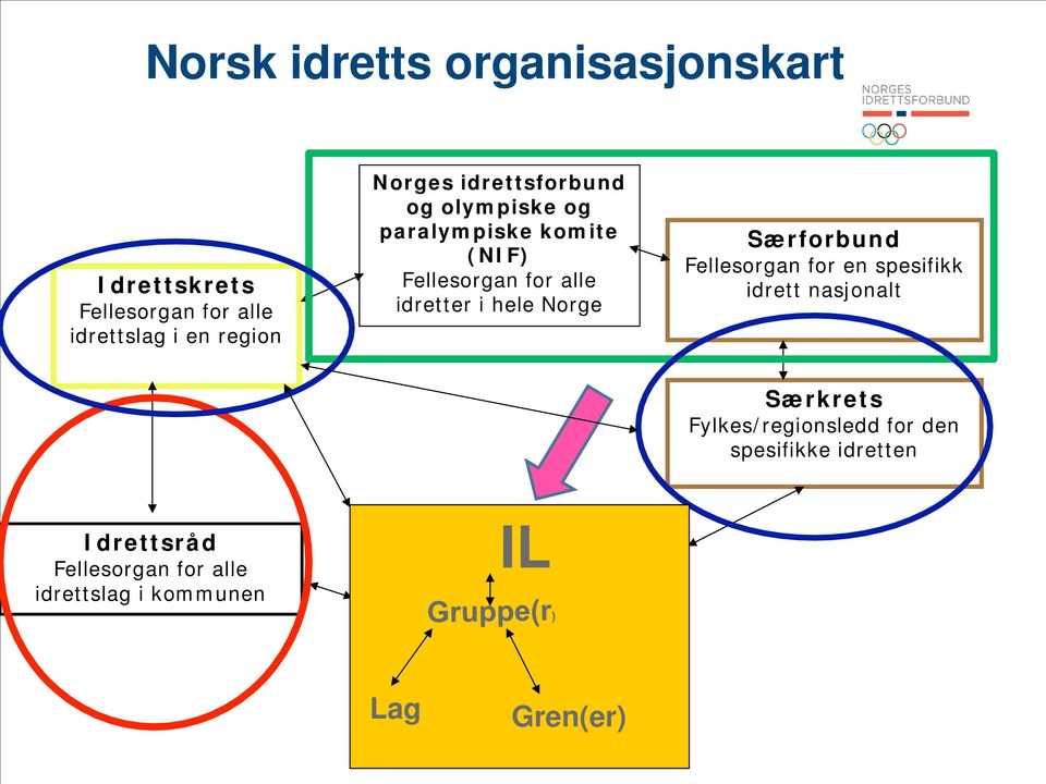 i hele Norge Særforbund Fellesorgan for en spesifikk idrett nasjonalt Særkrets