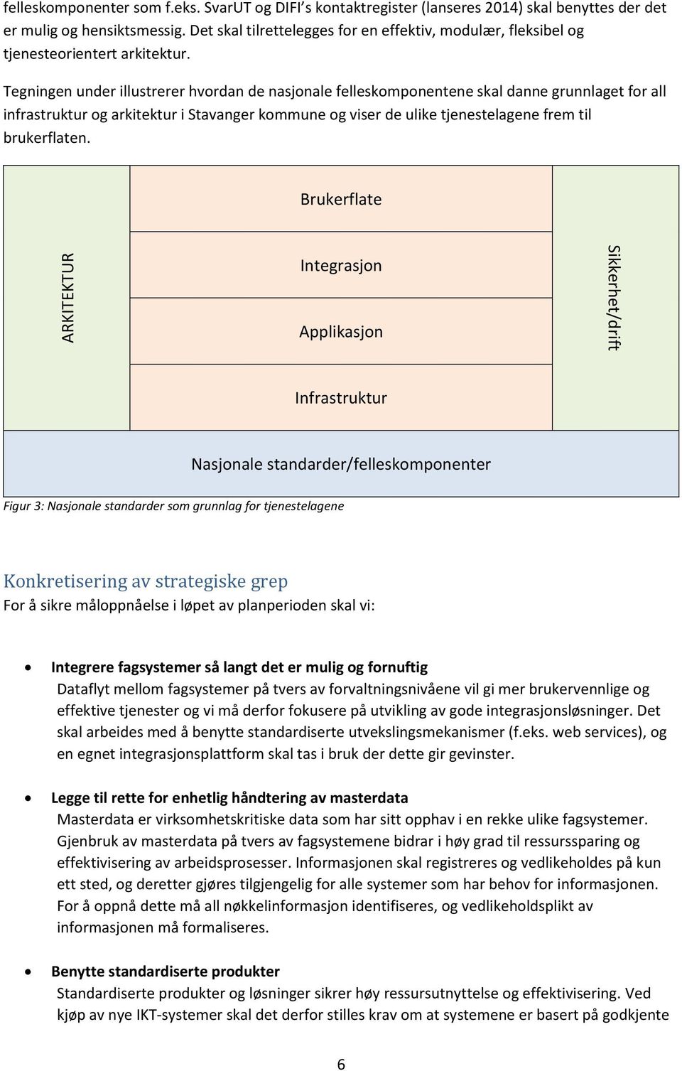 Tegningen under illustrerer hvordan de nasjonale felleskomponentene skal danne grunnlaget for all infrastruktur og arkitektur i Stavanger kommune og viser de ulike tjenestelagene frem til